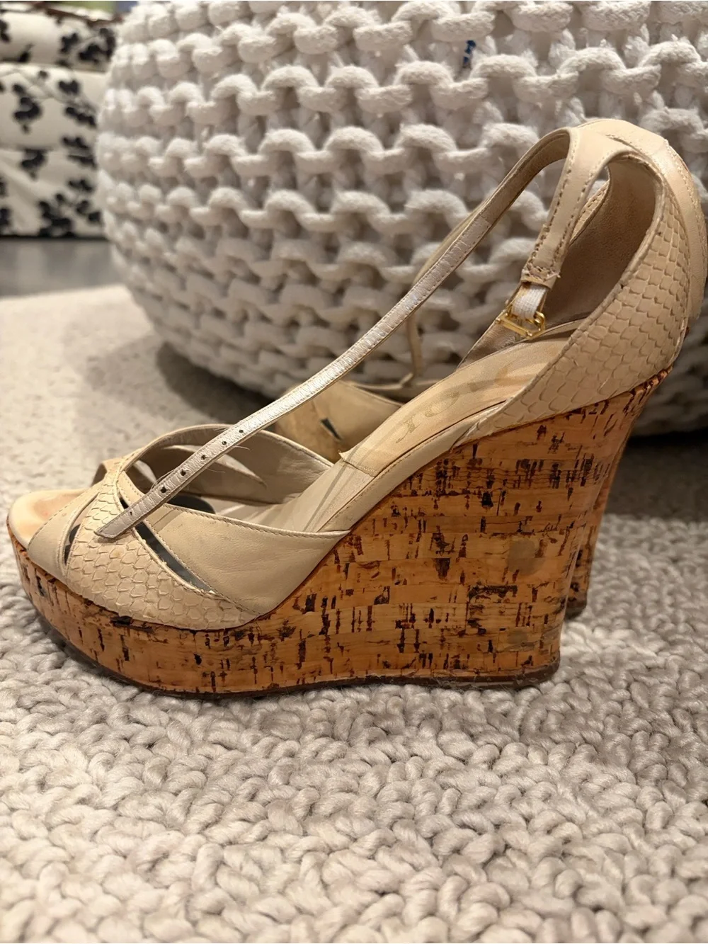 Dior Beige Cork Platform Slingback Heels - Women's